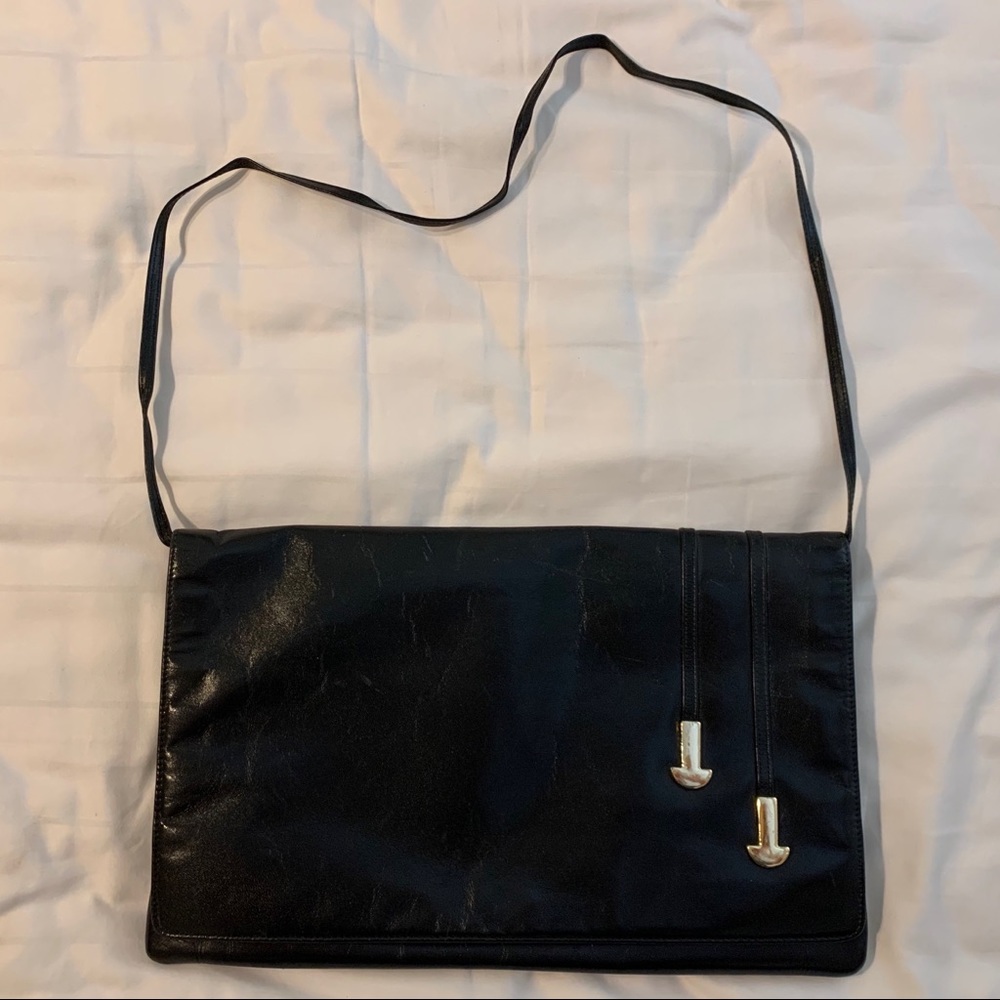 Vintage 1970s Black Leather Clutch